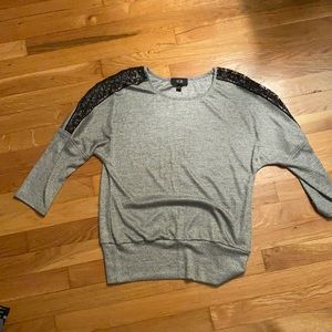 Gray black lace medium top